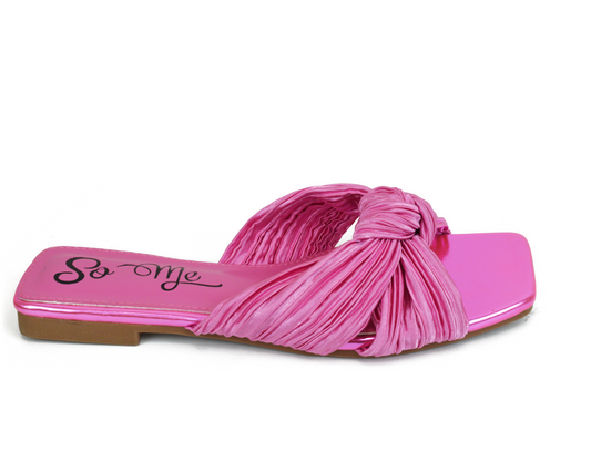 FELICIA | FUSCHIA METALLIC FLAT SANDAL WITH TOP KNOT