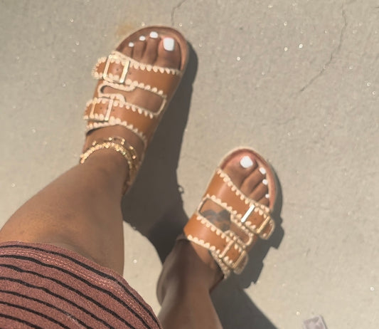 AVA | WESTERN TAN DOUBLE STRAP SLIDE ON SANDAL