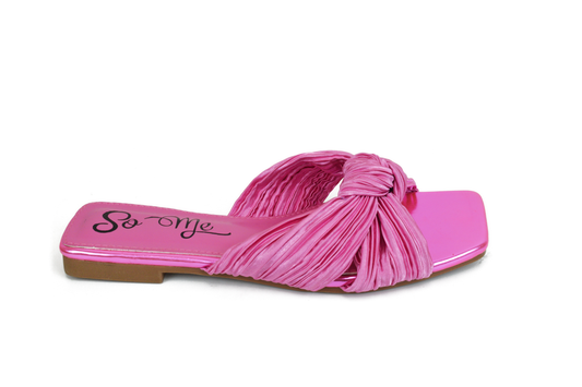 FELICIA | FUSCHIA METALLIC FLAT SANDAL WITH TOP KNOT