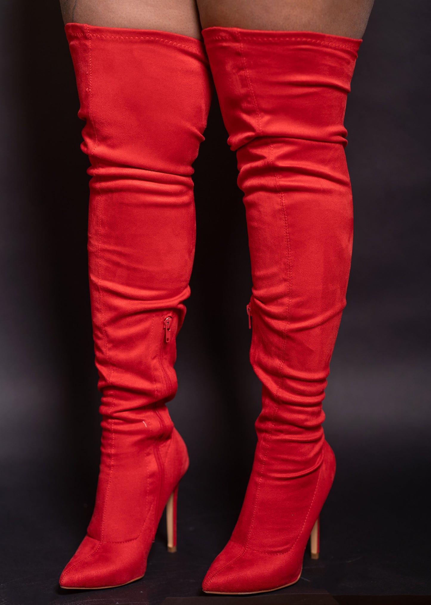 KIRSTEN | RED SUEDE THIGH HIGH POINTED TOE BOOT