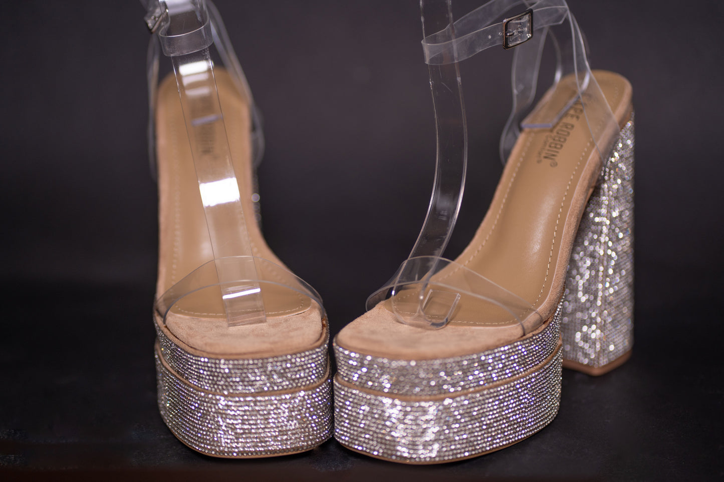 CHANEL | RHINESTONE EMBELLISHED CHUNKY PLATFORM SANDAL HEEL