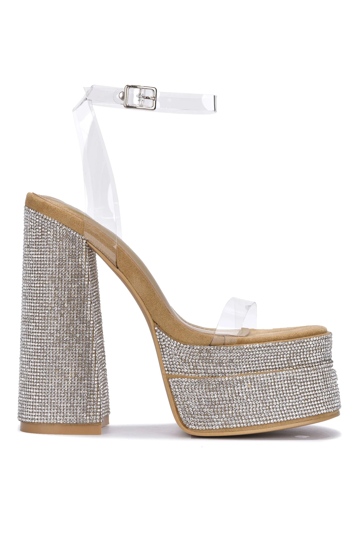 CHANEL | RHINESTONE EMBELLISHED CHUNKY PLATFORM SANDAL HEEL